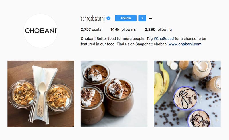 Chobani Instagram Profile