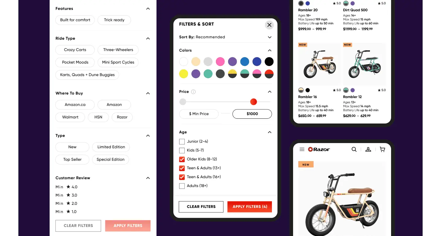 Multiple Razor PLP Mobile Screens
