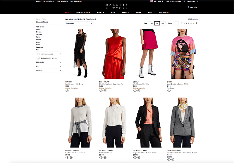 Product listing page for Barneys New York