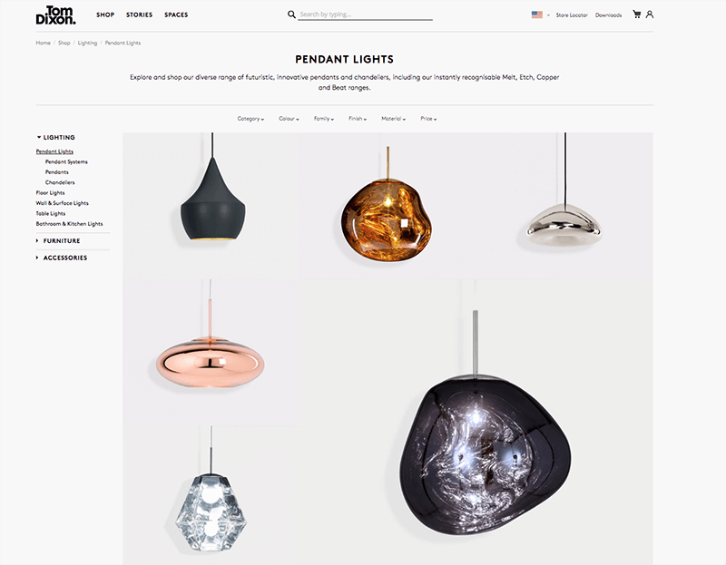 Product Listing Page of Pendant Lights